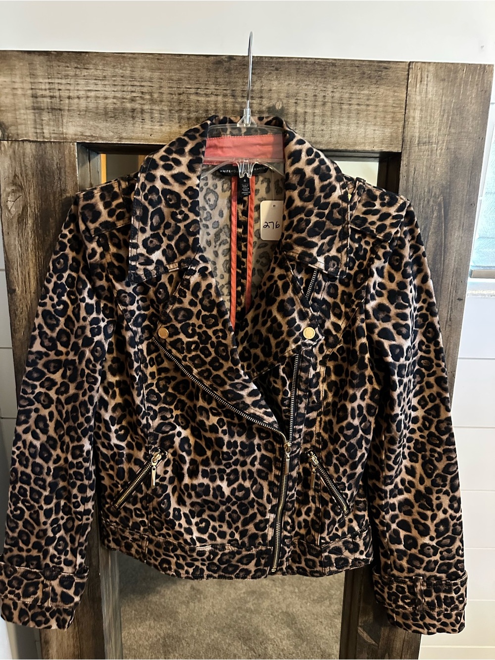White House Black Market Leopard Print Moto Jacket Women’s 6 Animal Print Biker
